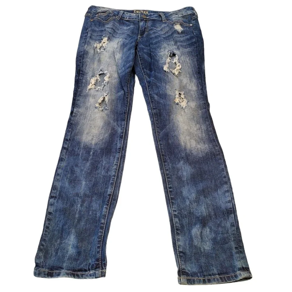 Decree Junior’s Distressed Holes Jeans‎ Super Skinny Stone Washed Stretchy SZ 13
